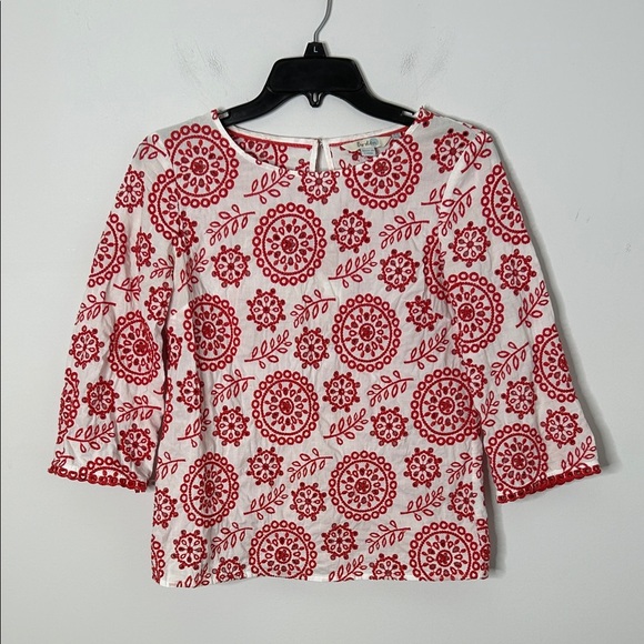 Boden Embroidered Red Eyelet Blouse - Picture 2 of 8